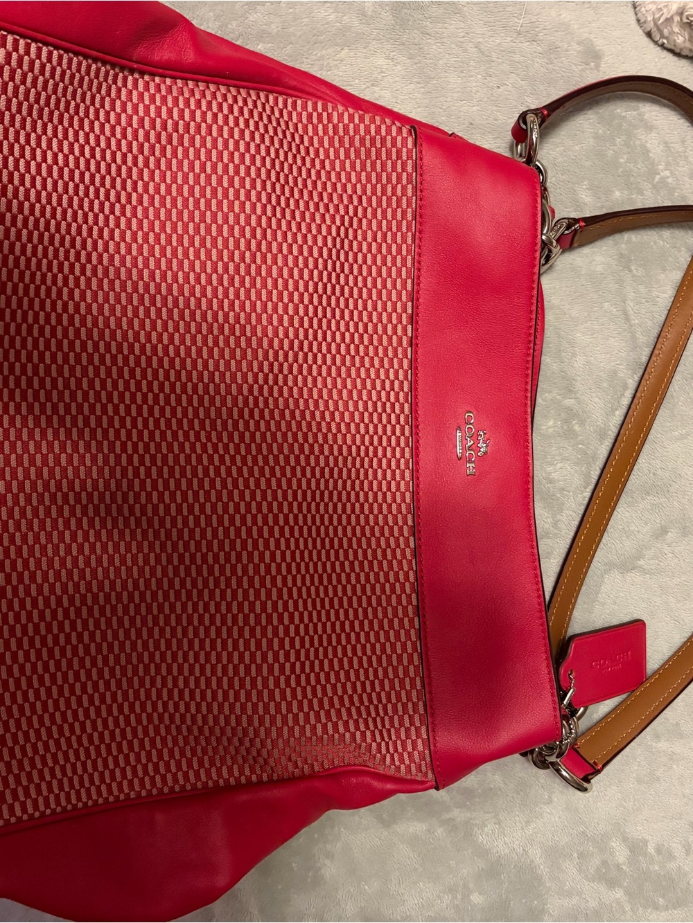 COACH Pink Leather & Woven Tote Bag
